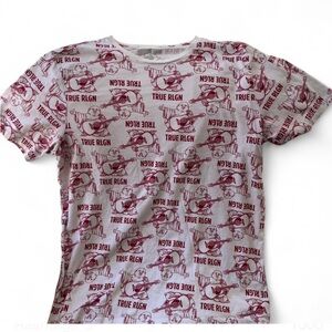 True Religion men’s white and red all-over print monogram Buddha